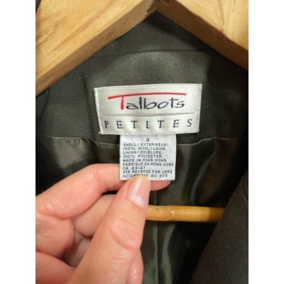 Talbots 100% Wool Exterior Olive Army Green Blazer Suite Jacket w/ Brown Buttons - Picture 12 of 14